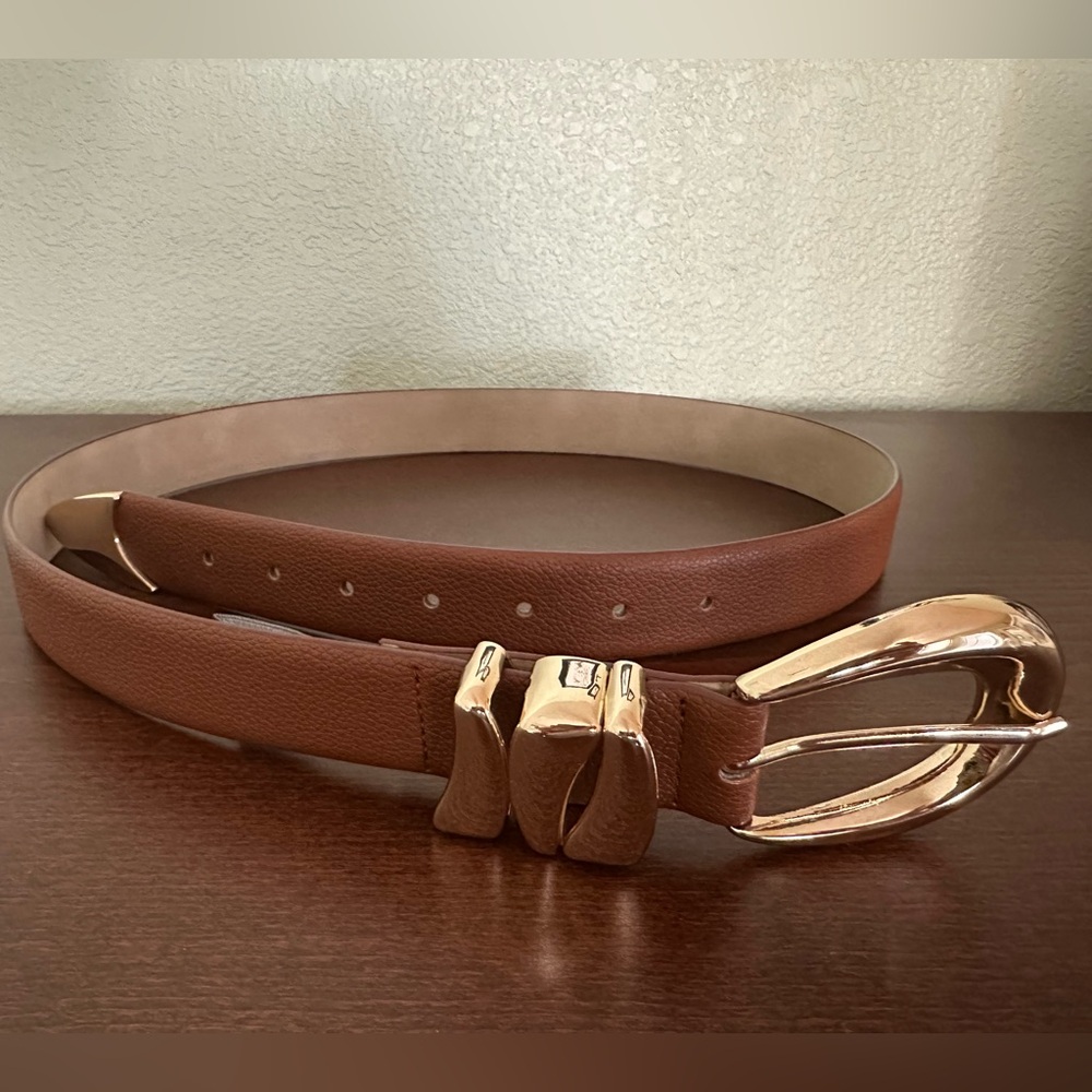 Vince Camuto Brown Belt with Gold-Tone Sculpted Buckle - XL